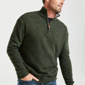 NWT Aran Woollen Mills Men's Lambswool Belleek Troyer Sweater Green Donegal Size